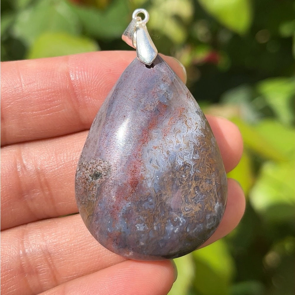 925 silver plated purple colorful moss agate pendant‎ 1925